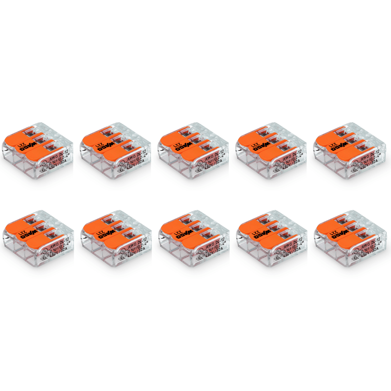 10x Szybkozłączka WAGO 3 gniazda 0,14 - 4mm 221 - 413 złączka zaciskowa ZESTAW - LAITICA