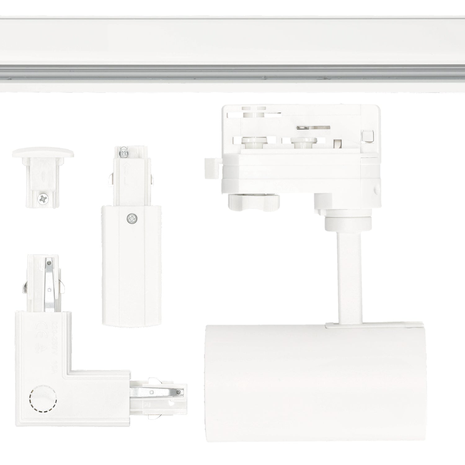 Zestaw szynowy 3 fazowy 9x Lampa GU10 + 3x szyna 1m + 2x łącznik L + zasilanie + zaślepka BIAŁY