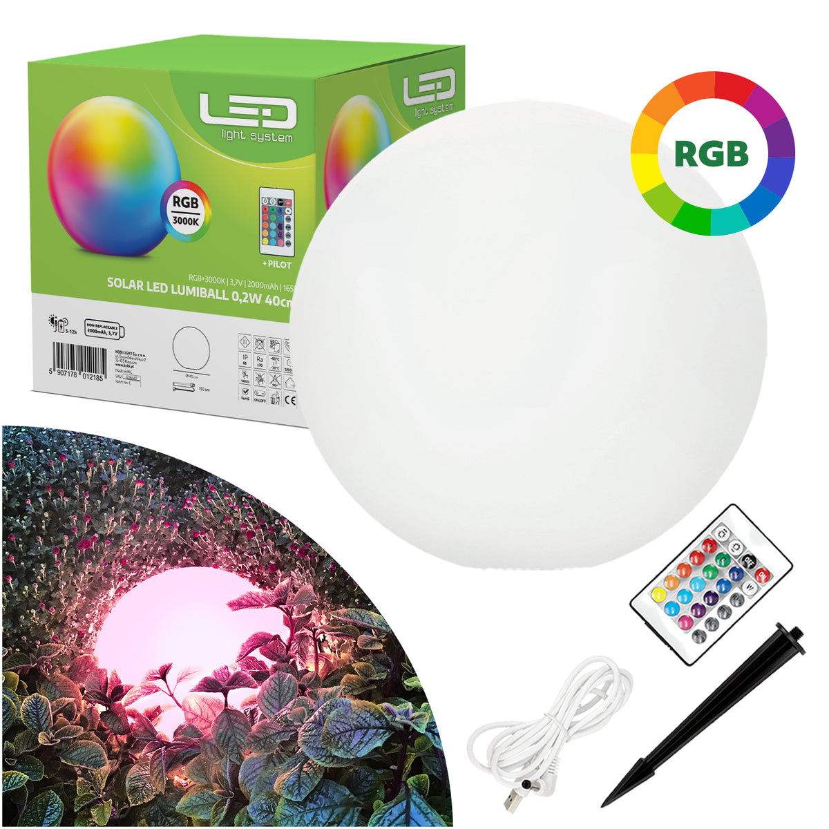 Kula LED Halloween 40 cm solarna RGB USB pilot lampa ogrodowa dekoracja