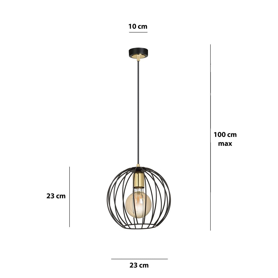 Lampa wisząca ALBIO 1 BLACK nowoczesna, loft, czarno/złota