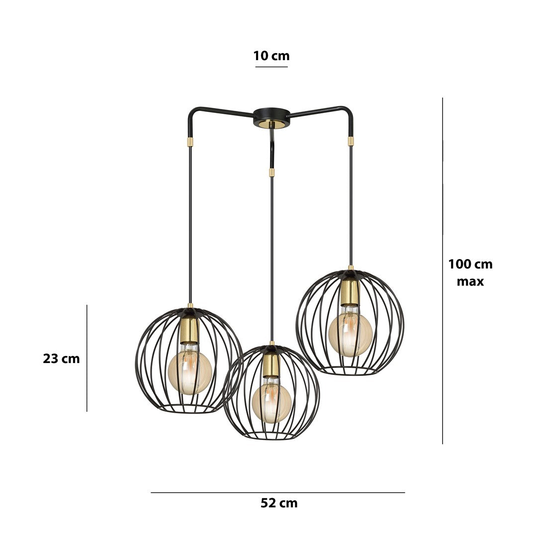 Lampa wisząca ALBIO 3 BLACK nowoczesna, loft, czarno/złota