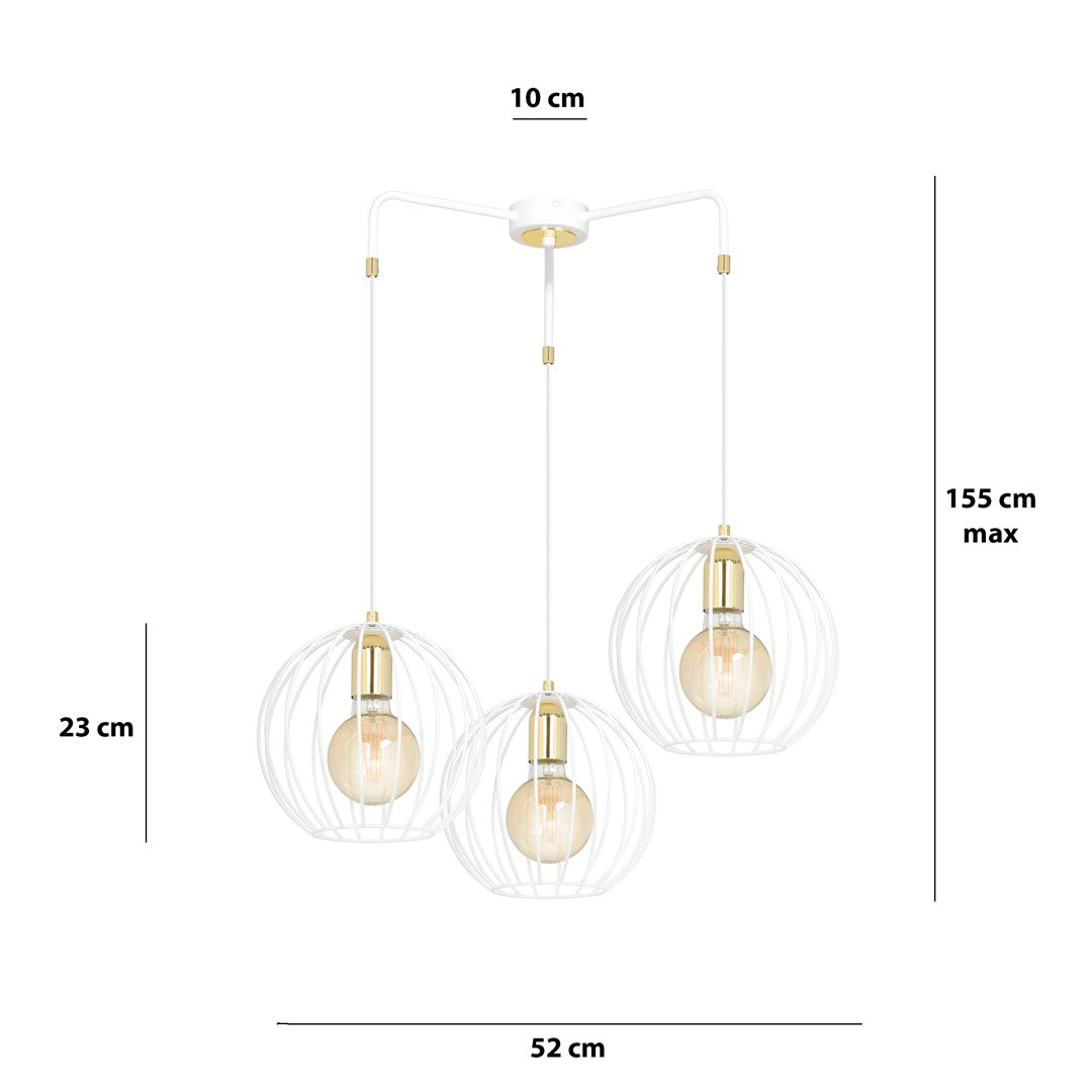 Lampa wisząca ALBIO 3 WHITE nowoczesna, loft, biało/złota