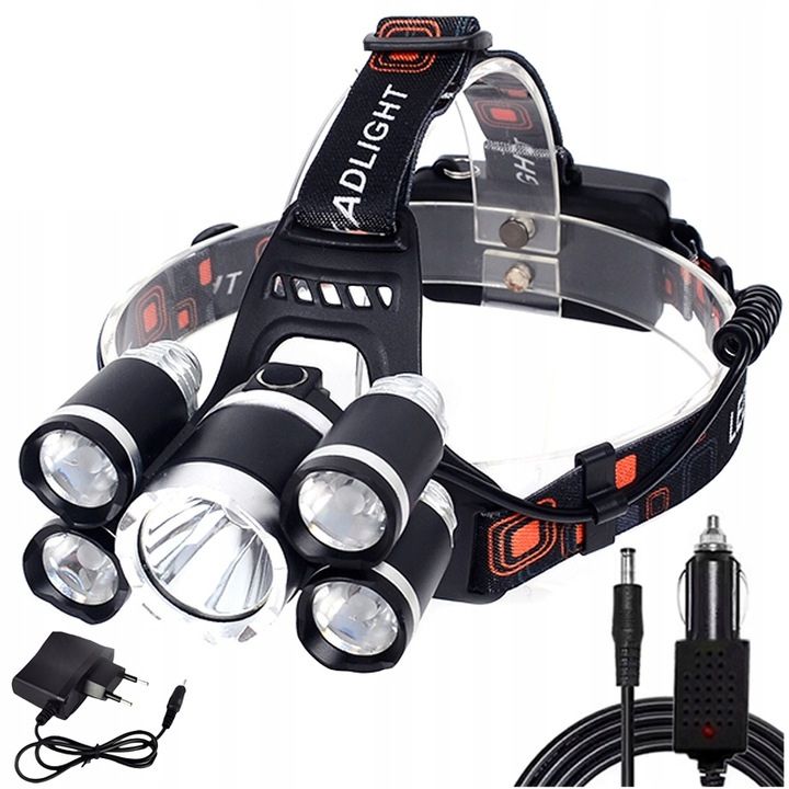 Latarka CZOŁOWA MOCNA czołówka 5x LED CREE XM-L T6 Regulowana 5 Trybów