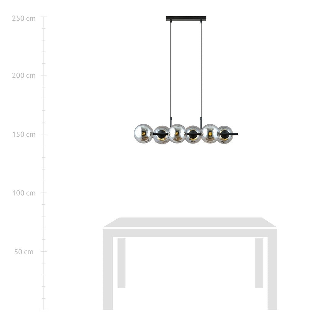 Czarna Lampa wisząca NICEA nowoczesny design 6x szklany klosz REGULOWANA