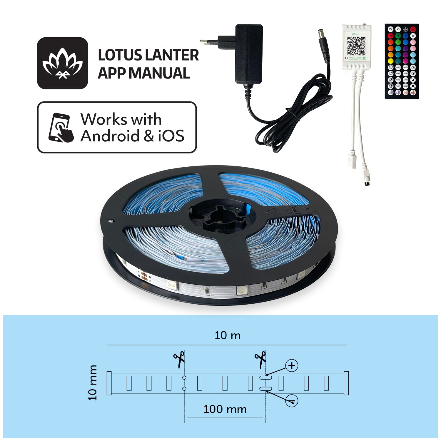 Taśma LED RGB 5050 Aplikacja SMART HOME 10M PILOT Bluetooth muzyka zestaw