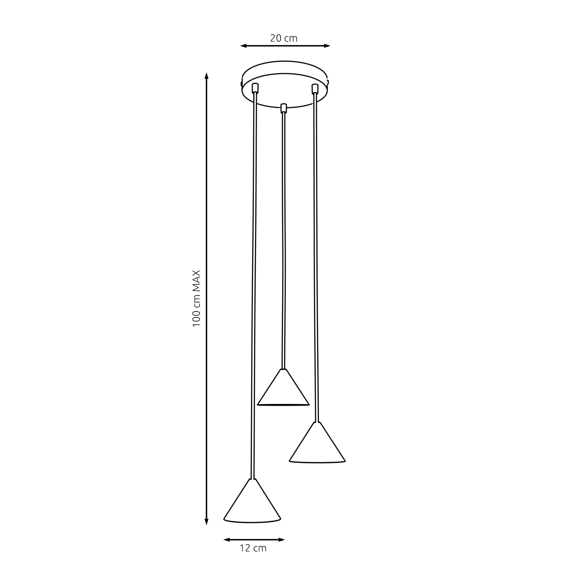 Lampa WISZĄCA INEZ 3-punkty GX53 ZŁOTE KLOSZE stożek Nowoczesna do salonu