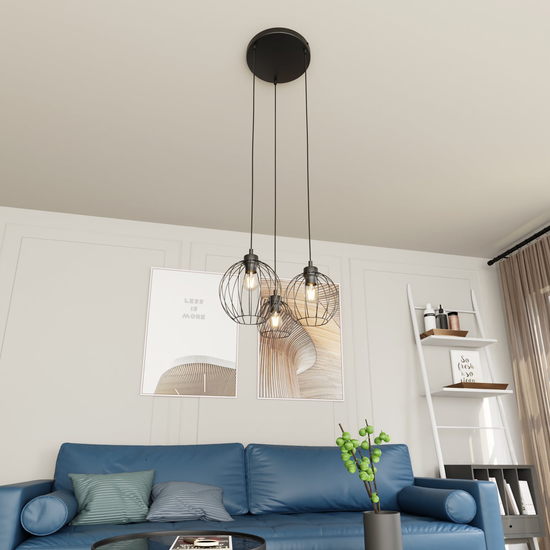 Lampa Wisząca Metalowa LIMA Potrójna 3xE27 Druciane Klosze Regulowana Loft