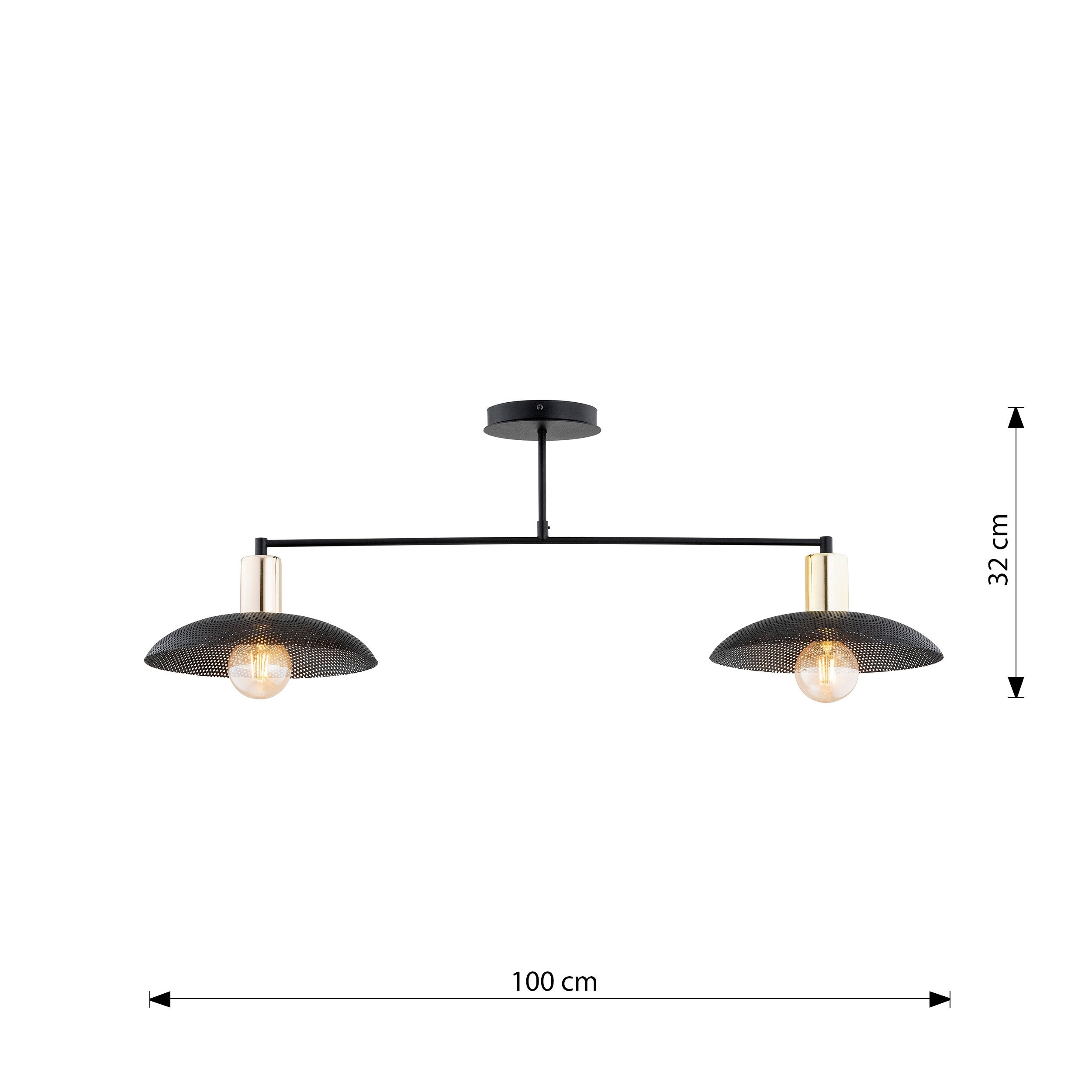 Duża lampa sufitowa NELI 100 cm 2xE27 CZARNE KLOSZE metal złote dodatki