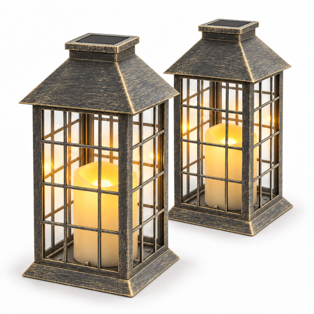 2x Znicz solarny LED na cmentarz lampion wszystkich świętych złoto 2700K