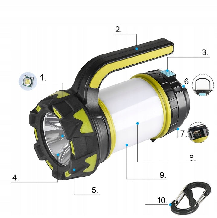 Turystyczna Latarka Kempingowa LED Do Zawieszenia Podręczna Mocna 6 TRYBÓW