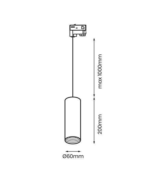 Zestaw szynowy 3 fazowy szyna 1m+2m+2m, 10x Lampa, łącznik wew. + L CZARNY