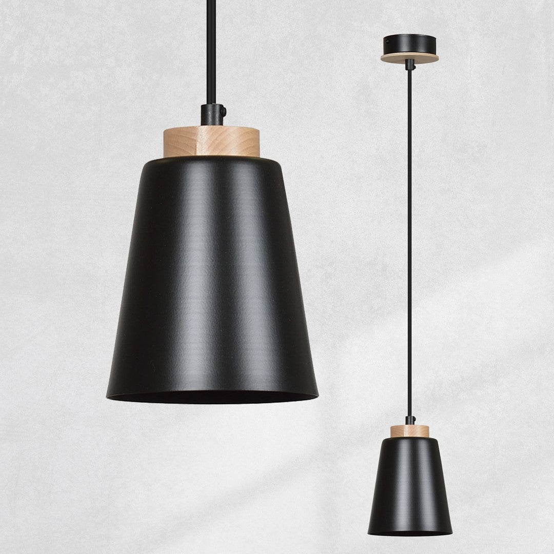 Lampa wisząca BOLERO 1 BLACK skandynawska, drewno, czarna