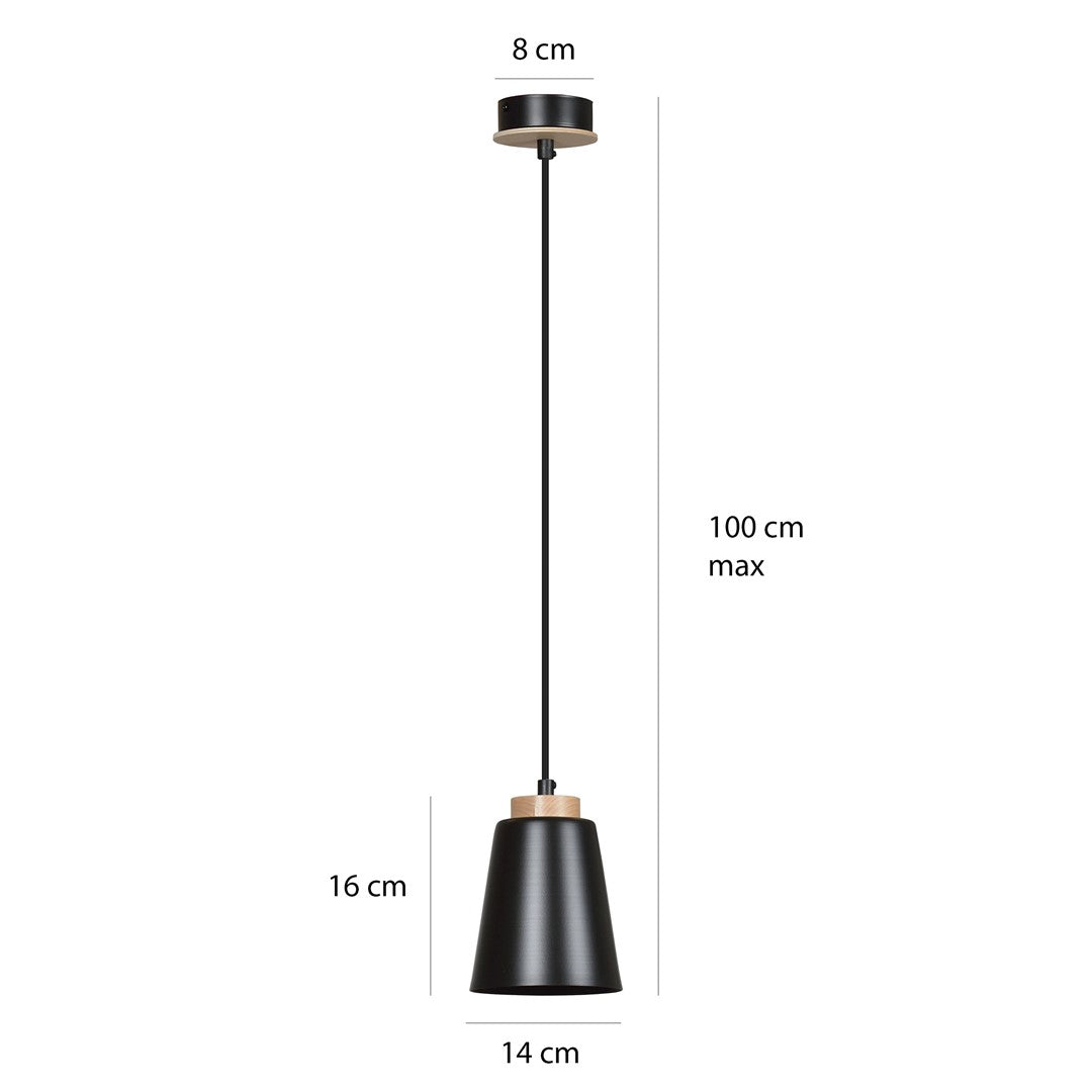 Lampa wisząca BOLERO 1 BLACK skandynawska, drewno, czarna