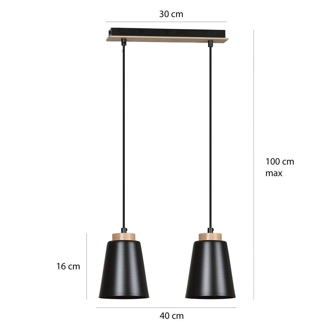 Lampa wisząca BOLERO 2 BLACK skandynawska, drewno, czarna