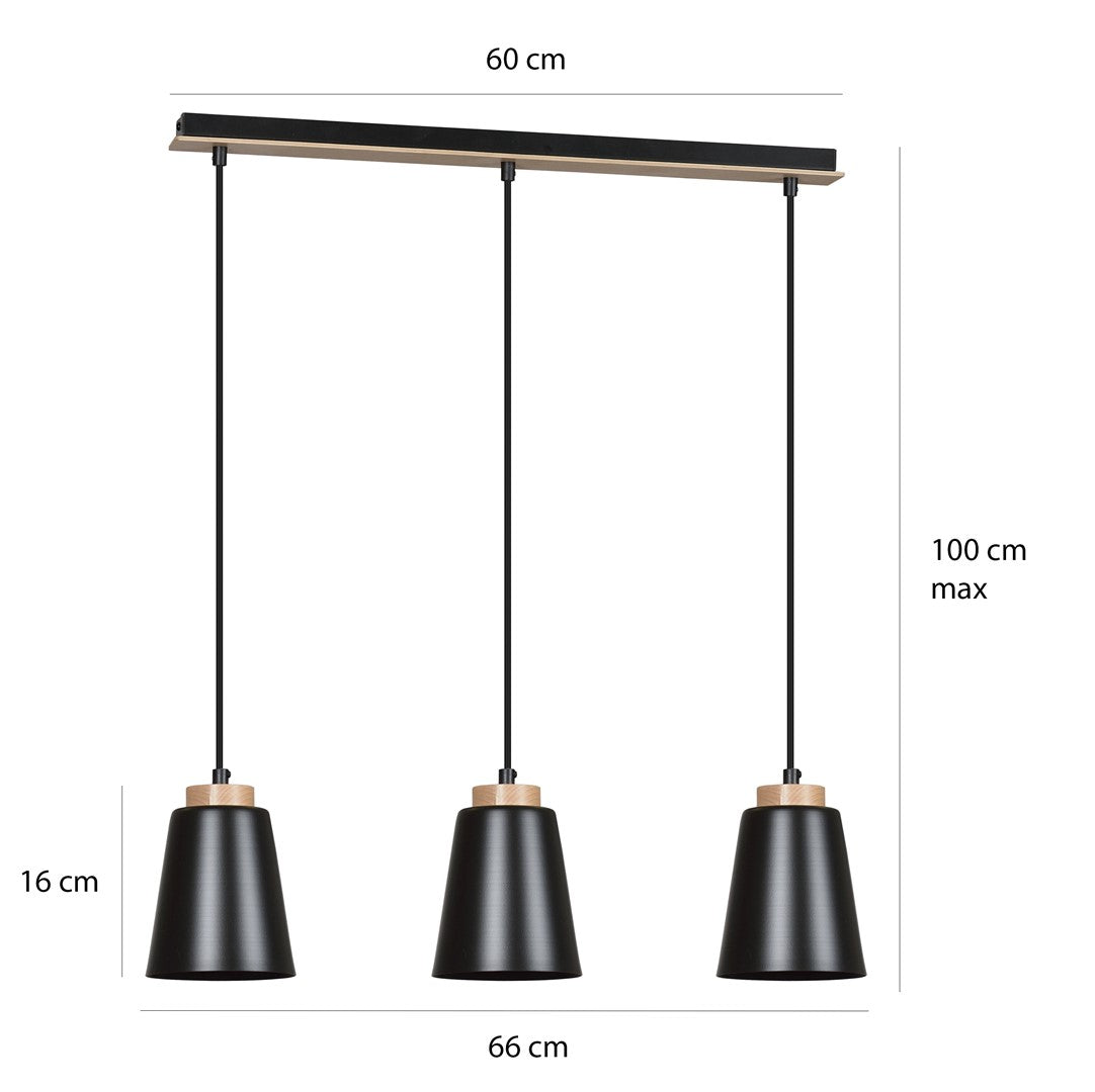 Lampa wisząca BOLERO 3 BLACK skandynawska, drewno, czarna