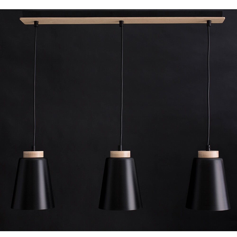 Lampa wisząca BOLERO 3 BLACK skandynawska, drewno, czarna