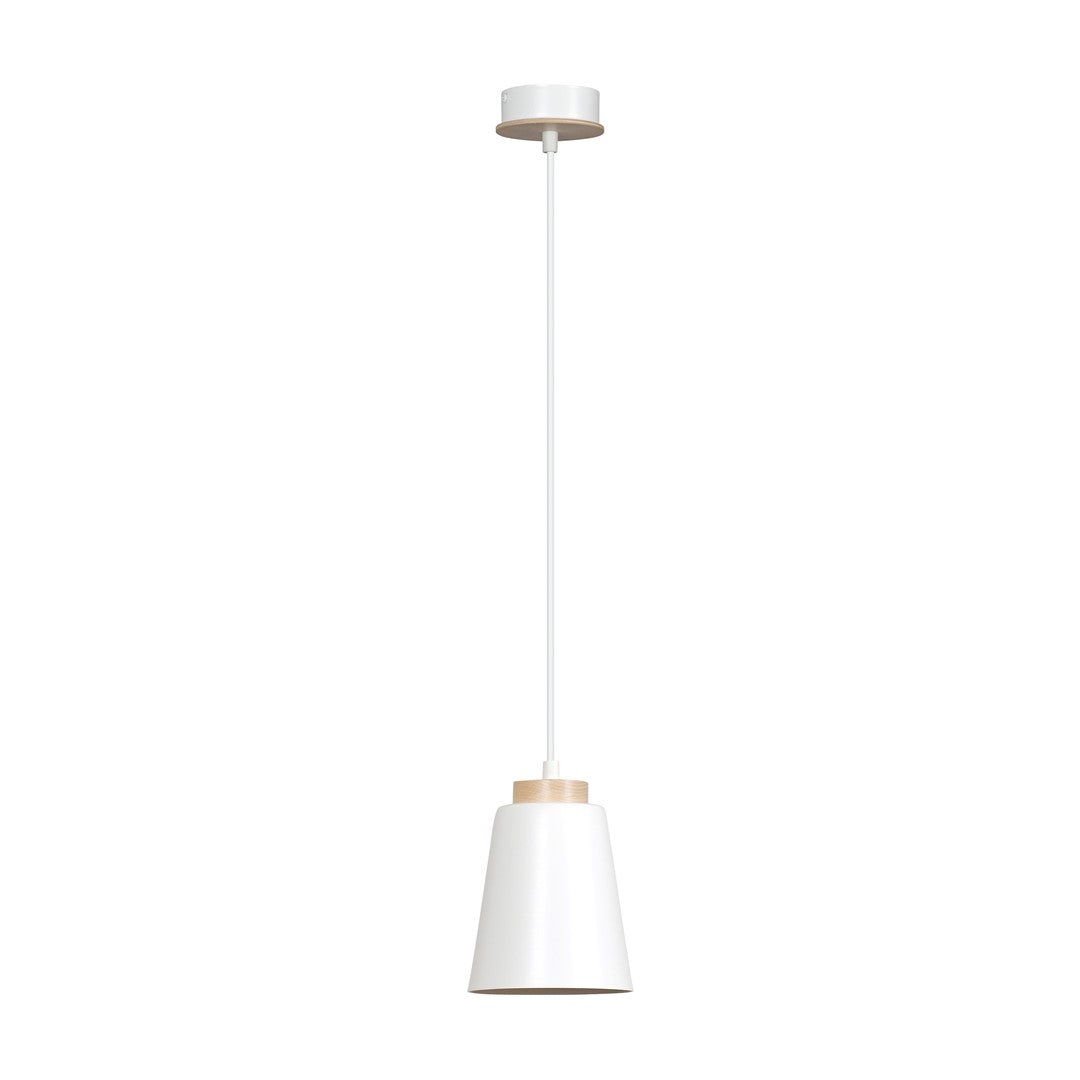 Lampa wisząca BOLERO 1 WHITE skandynawska, drewno, biała