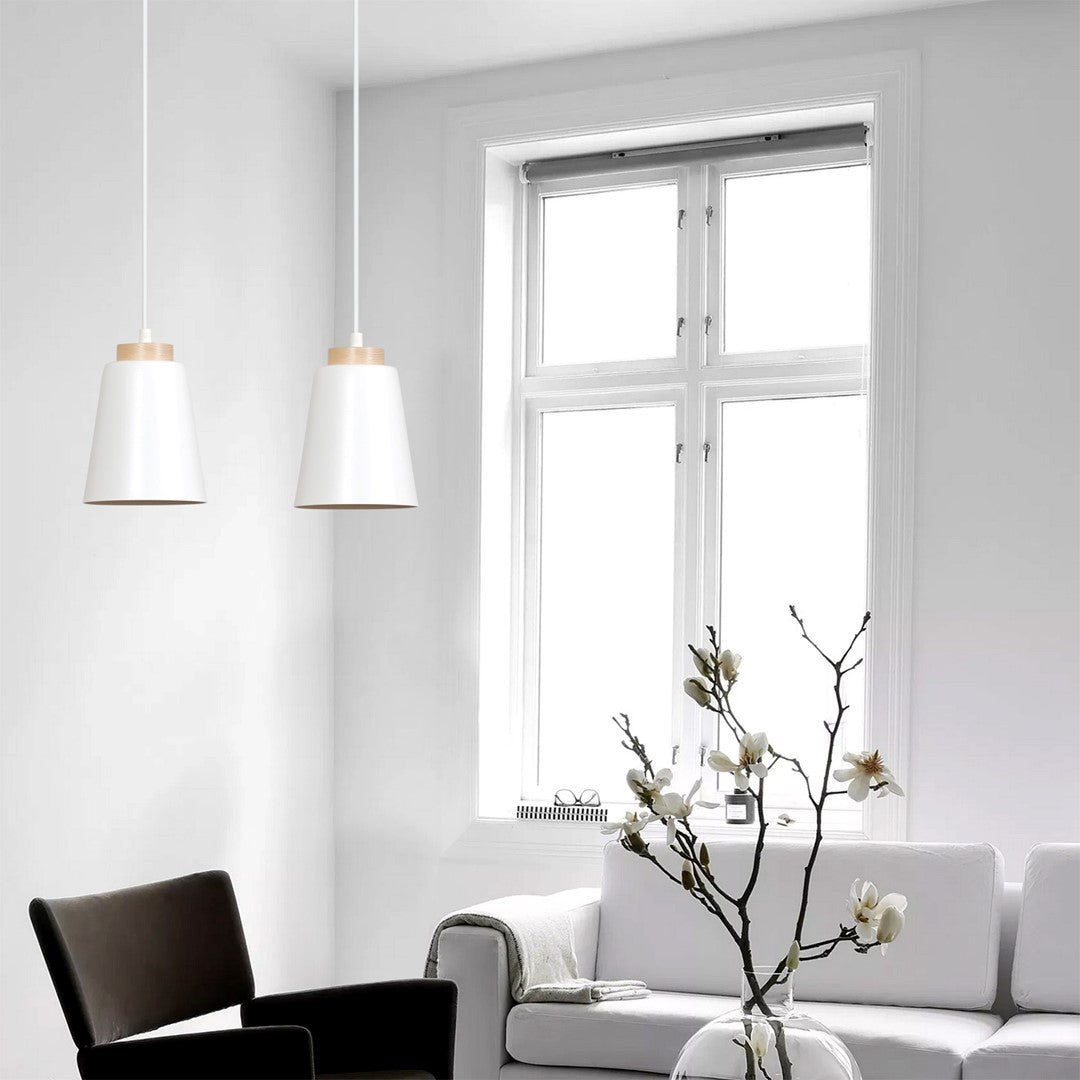 Lampa wisząca BOLERO 2 WHITE skandynawska, drewno, biała