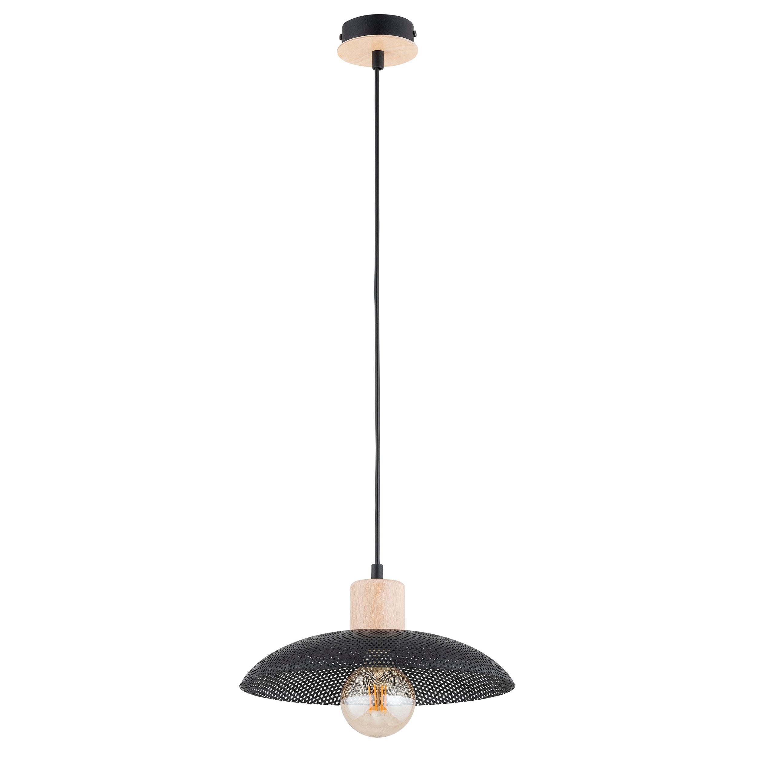 Lampa sufitowa metalowy klosz drewno NELI wisząca ZWIS czarna 1xE27