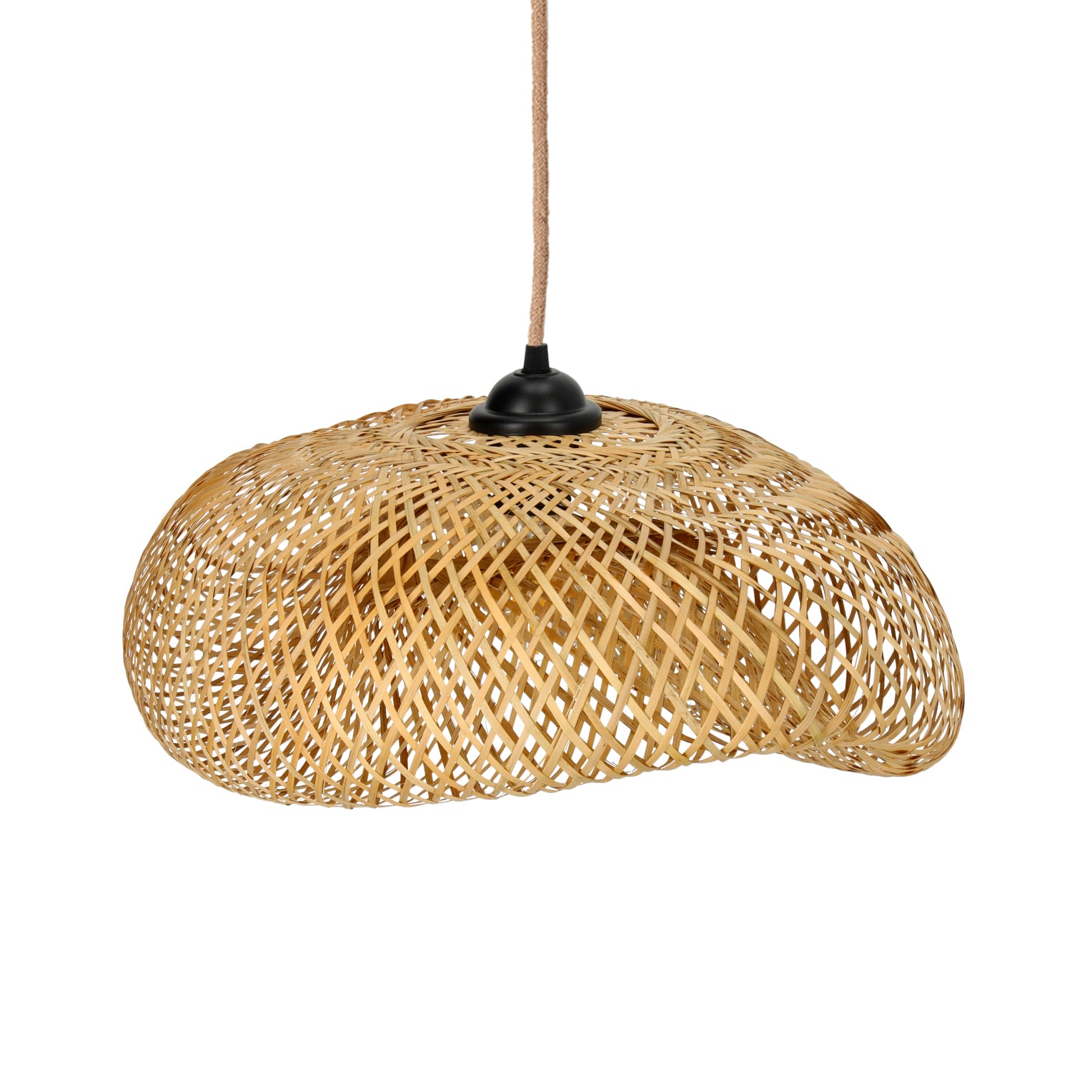 Lampa wisząca BRUGIA M E27 boho BAMBUS Czarna podsufitówka Naturalna Sznur