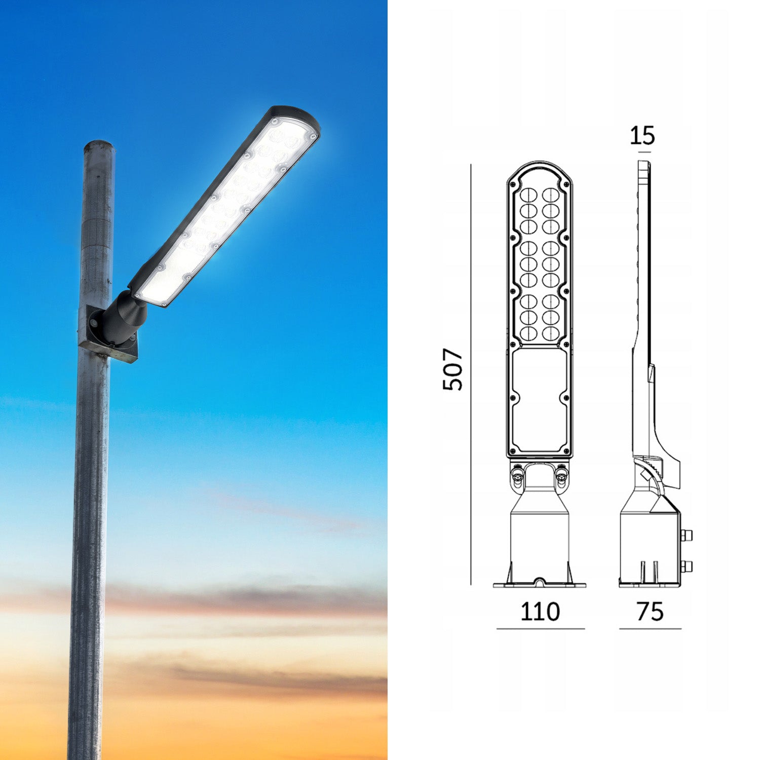 Lampa Uliczna LED 50W Czujnik Zmierzchu Wodoodporna Barwa Neutralna Drogowa