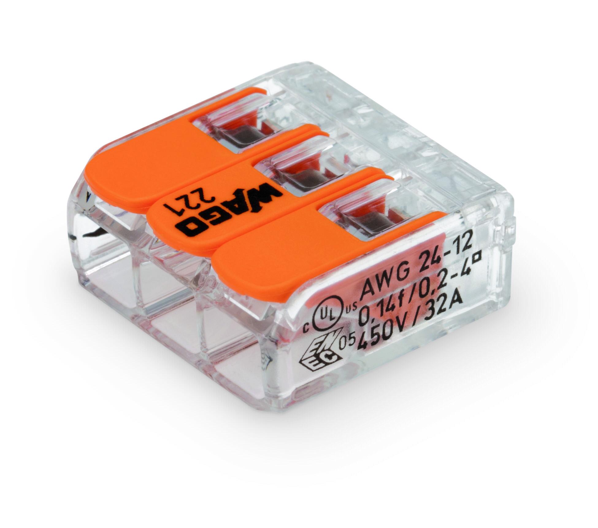 50x Szybkozłączka WAGO 3 gniazda 0,14 - 4mm 221 - 413 złączka zaciskowa ZESTAW - LAITICA