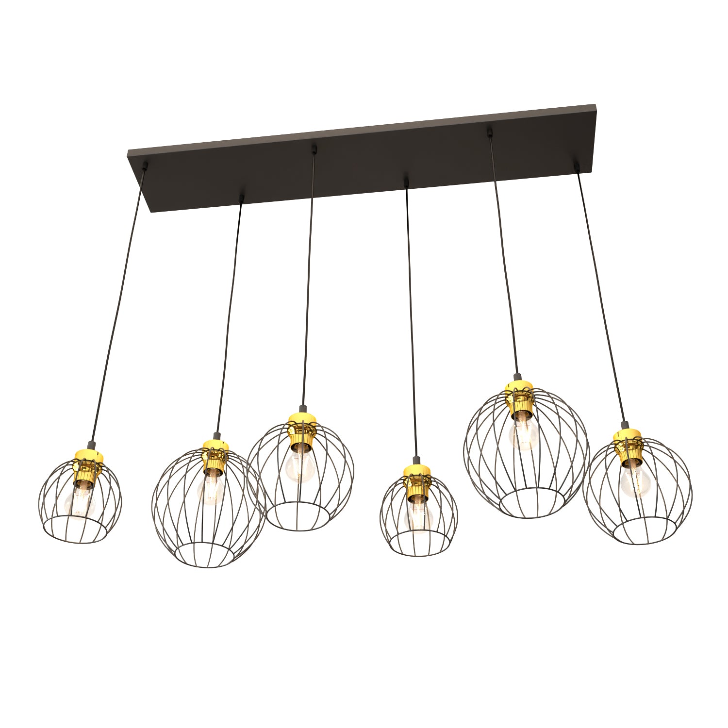 Lampa Sufitowa Wisząca DUŻA LIMA 6-punktowa E27 LOFT Czarno-Złota Do Salonu