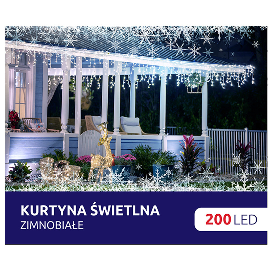 Kurtyna SOPLE 200LED z kontrolerem + dodatkowe gniazdo lampki zewnętrzne