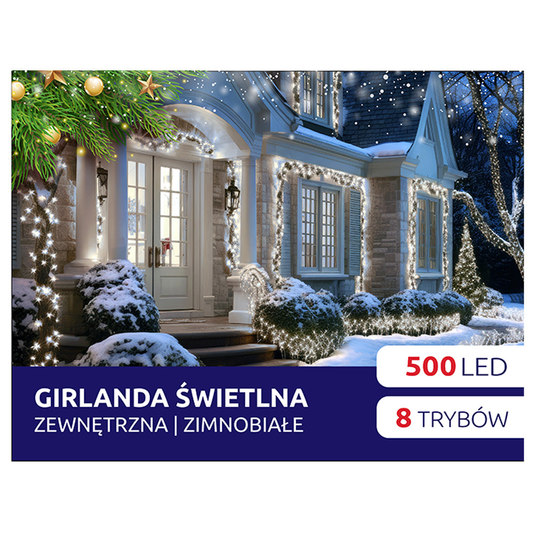 Lampki choinkowe 500 LED 8 funkcji dodatkowe gniazdo barwa zimna