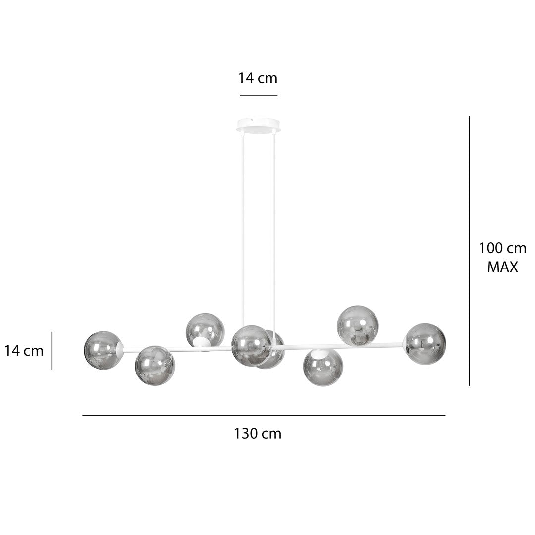 BIAŁA Lampa wisząca NICEA minimalistyczna KLOSZ szklany grafitowy 8xE14