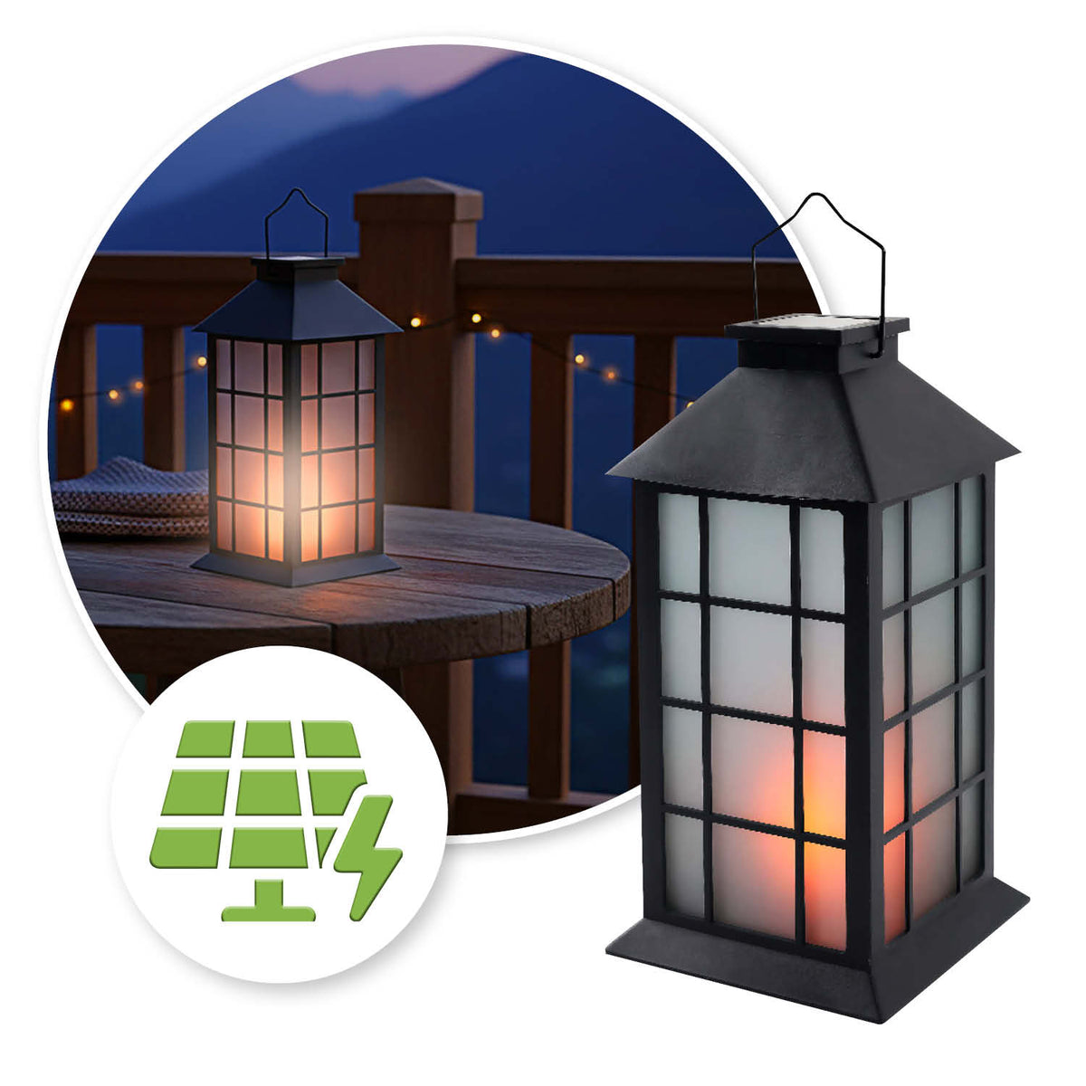 Znicz solarny LED na cmentarz czarny lampion 27 cm 1600K IP44