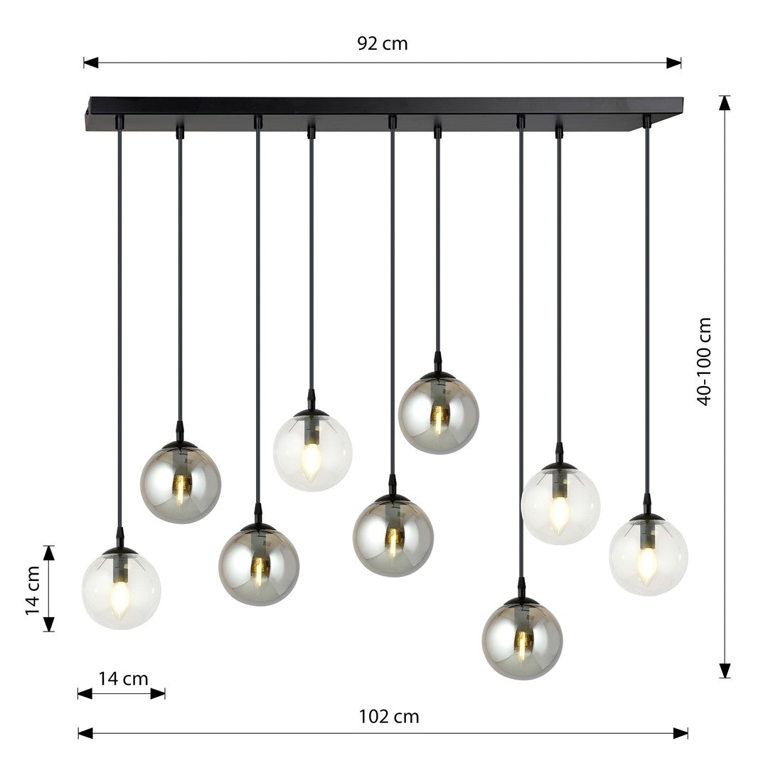 Lampa wisząca VEGAS zwis 9xE14 szklany klosz 2 KOLORY regulowana