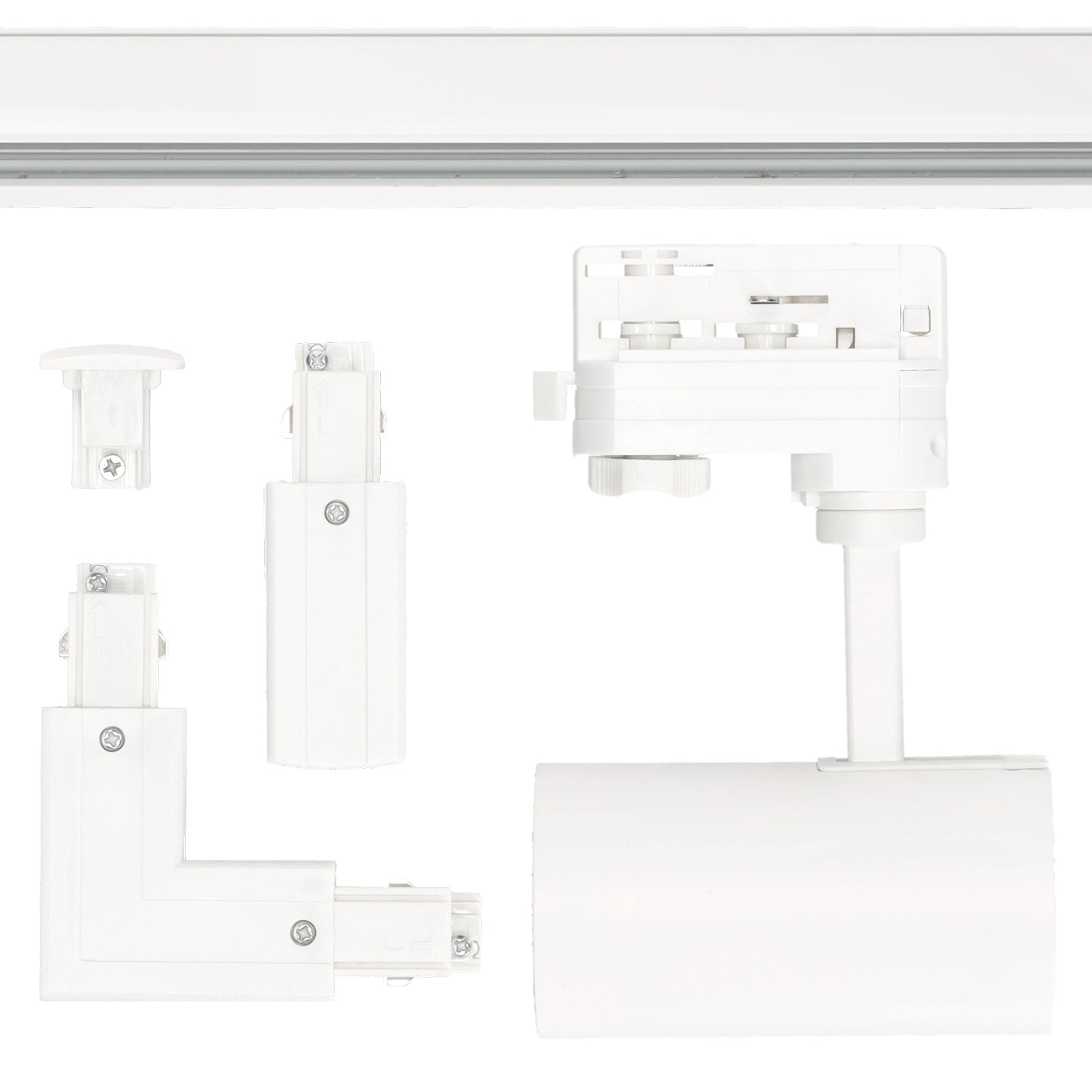 Zestaw szynowy 3 fazowy 10x Lampa GU10 + szyna 1m + 2x szyna 2m + 2x łącznik L + zasilanie + zaślepka BIAŁY