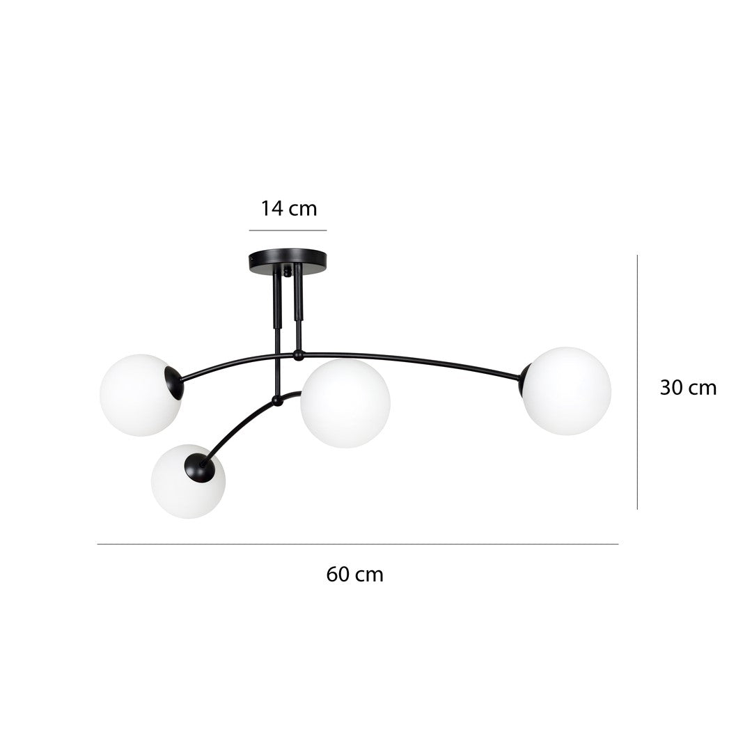 Lampa sufitowa PREGOS 4 BLACK klasyczna, klosz, czarno/biała