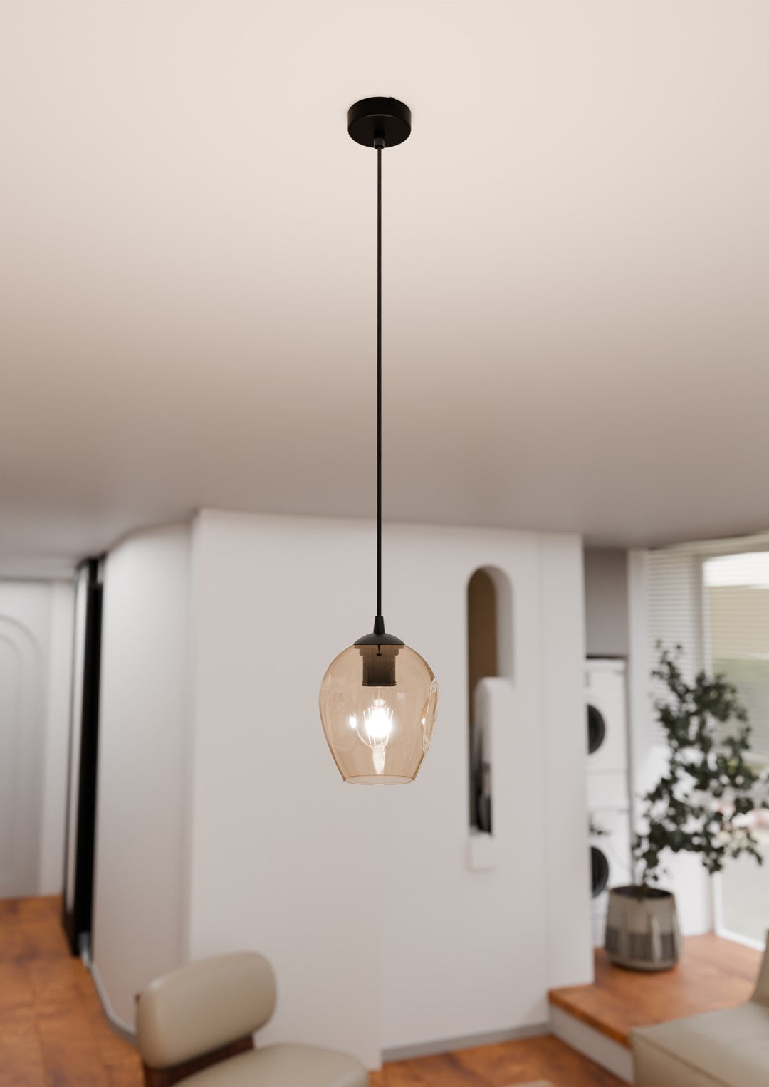 Lampa wisząca ISTAR 1 BL MIODOWY loft klosz bursztyn czarna