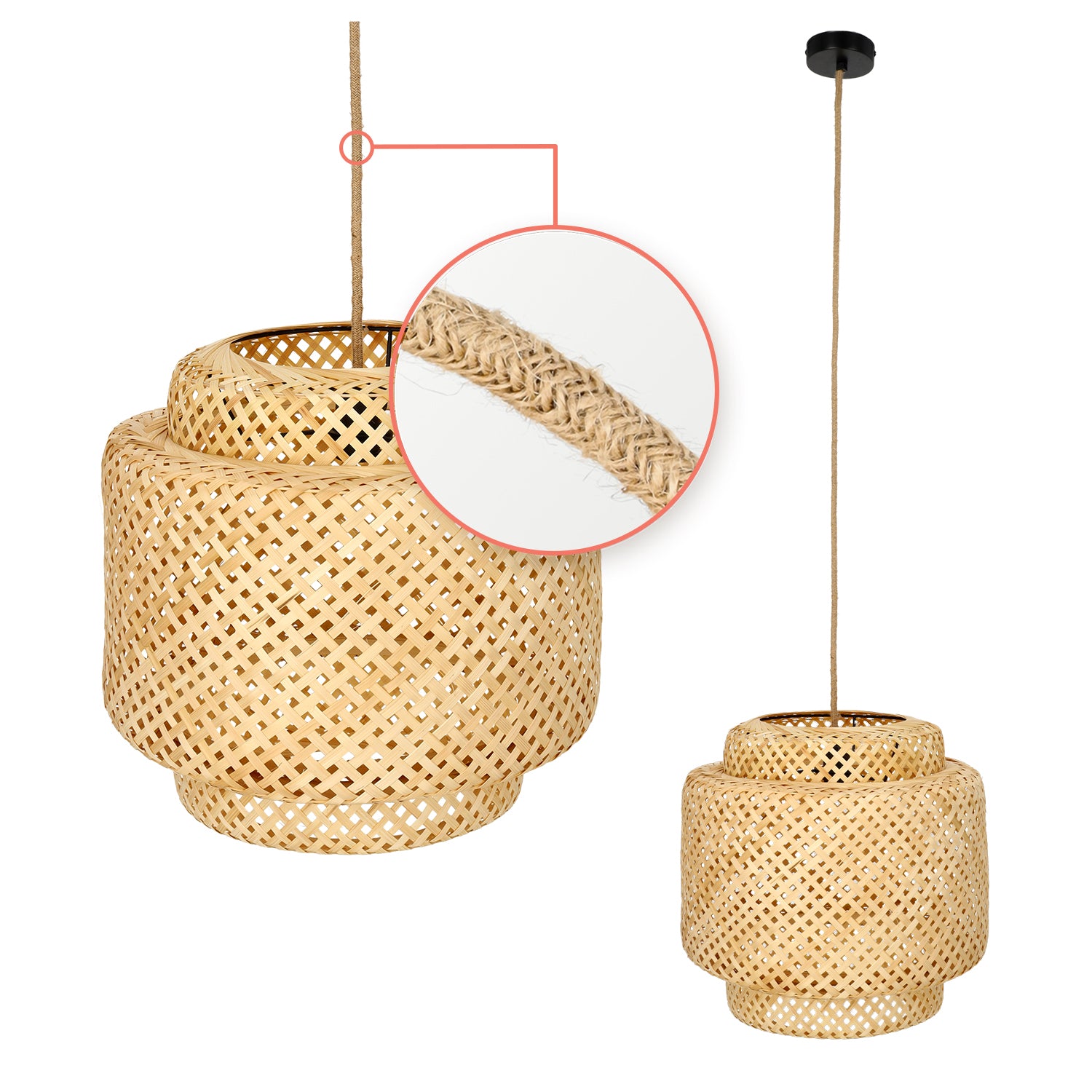 Boho Lampa WISZĄCA BONN RB pleciony klosz DUŻA 40cm E27 czarna podsufitówka