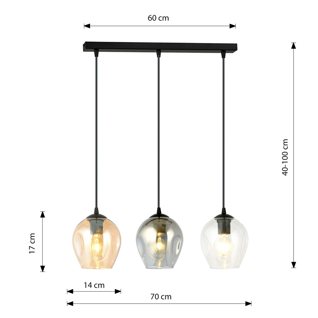 Lampa wisząca ISTAR 3 BL MIX loft klosze kolor mix czarna