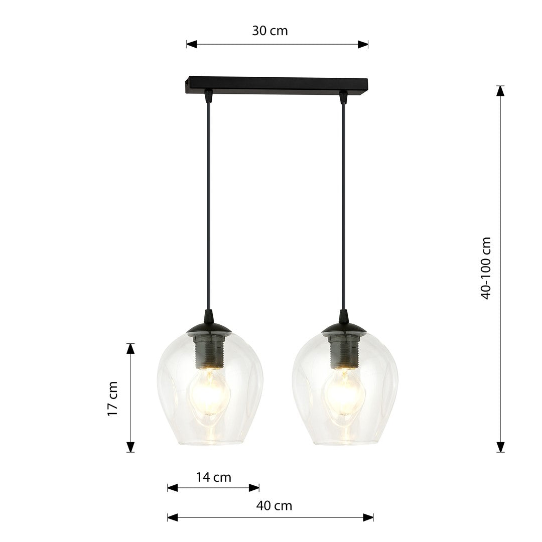 Lampa wisząca ISTAR 2 BL TRANSPARENT loft, klosz, czarna