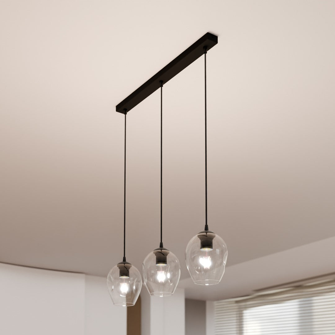 Lampa wisząca ISTAR 3 BL TRANSPARENT loft klosz czarna