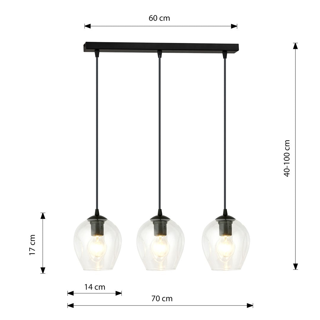 Lampa wisząca ISTAR 3 BL TRANSPARENT loft klosz czarna