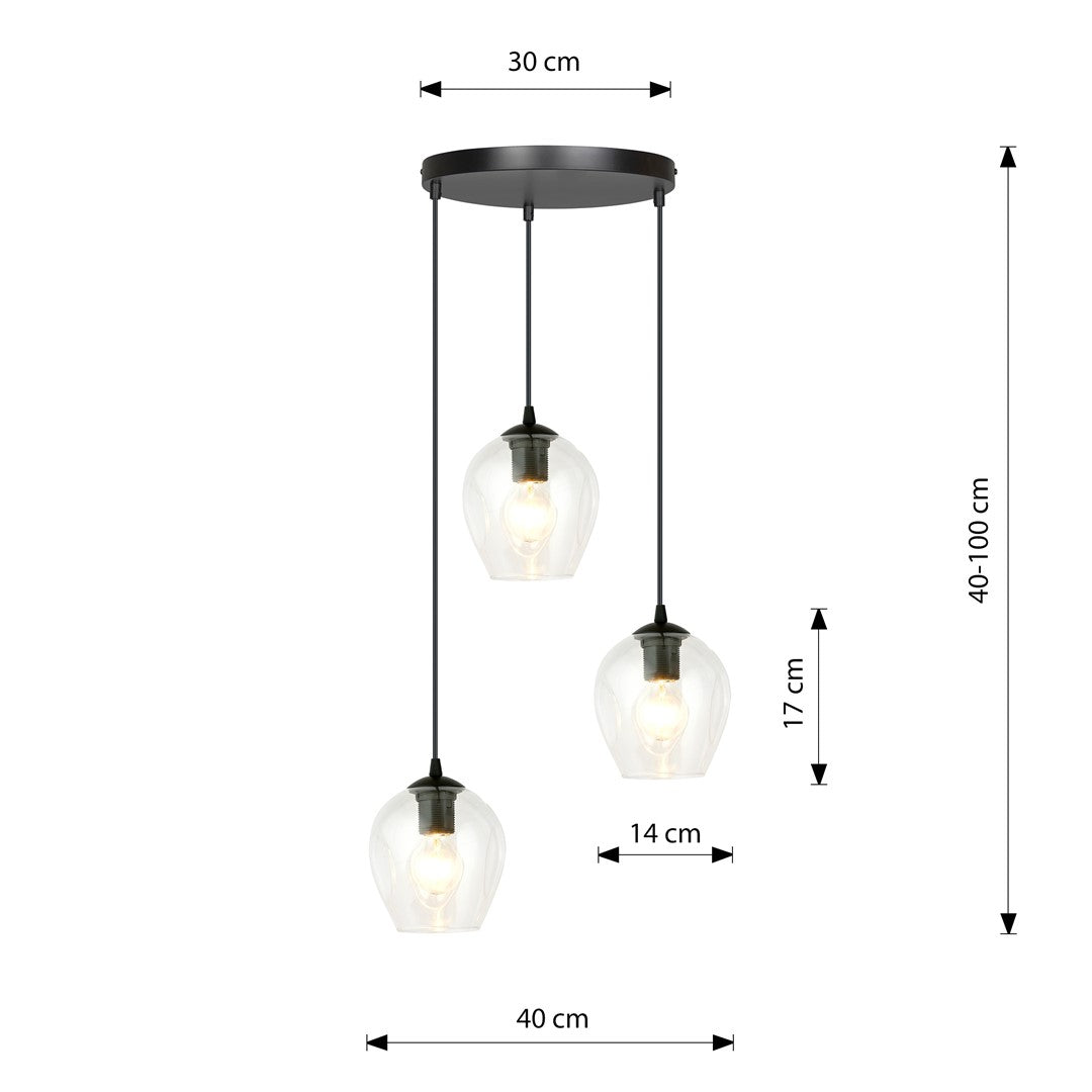 Lampa wisząca ISTAR 3 BL PREMIUM TRANSPARENT loft czarna