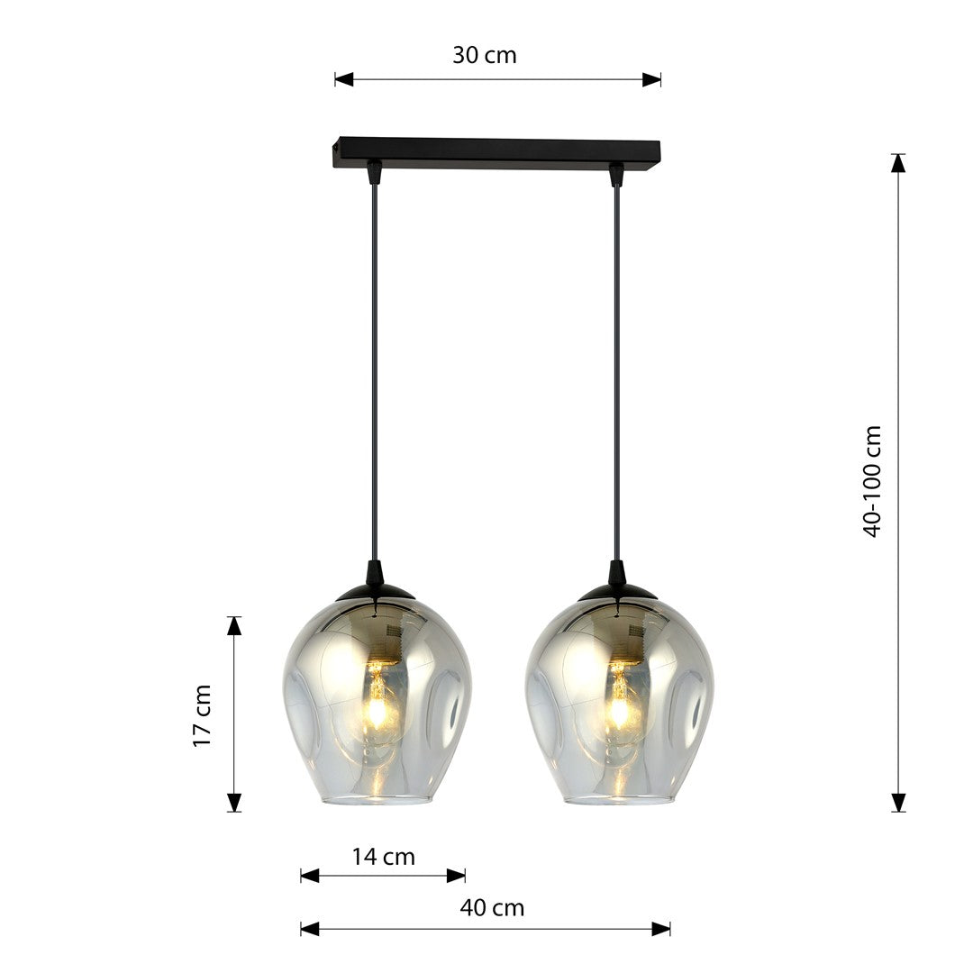 Lampa wisząca ISTAR 2 BL GRAFIT loft, klosze grafit, czarna