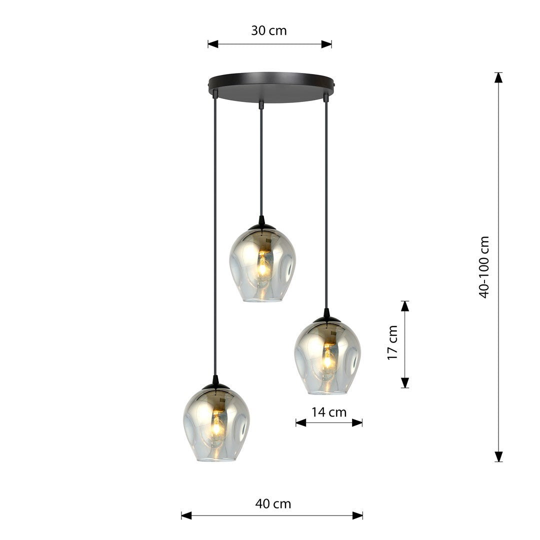 Lampa wisząca ISTAR 3 BL PREMIUM GRAFIT loft klosze grafit