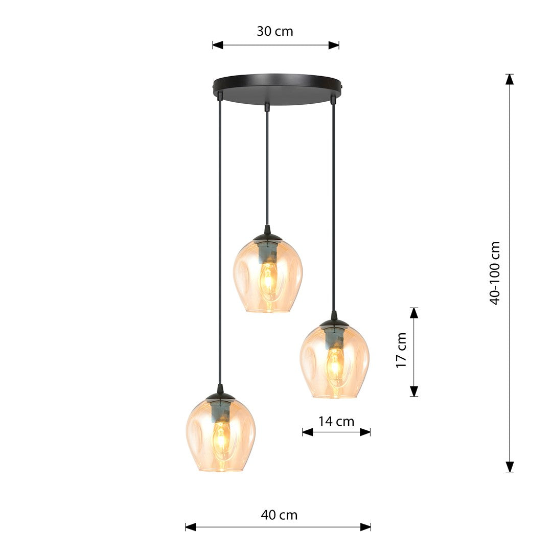 Lampa wisząca ISTAR 3 BL PREMIUM MIODOWY loft klosz bursztyn