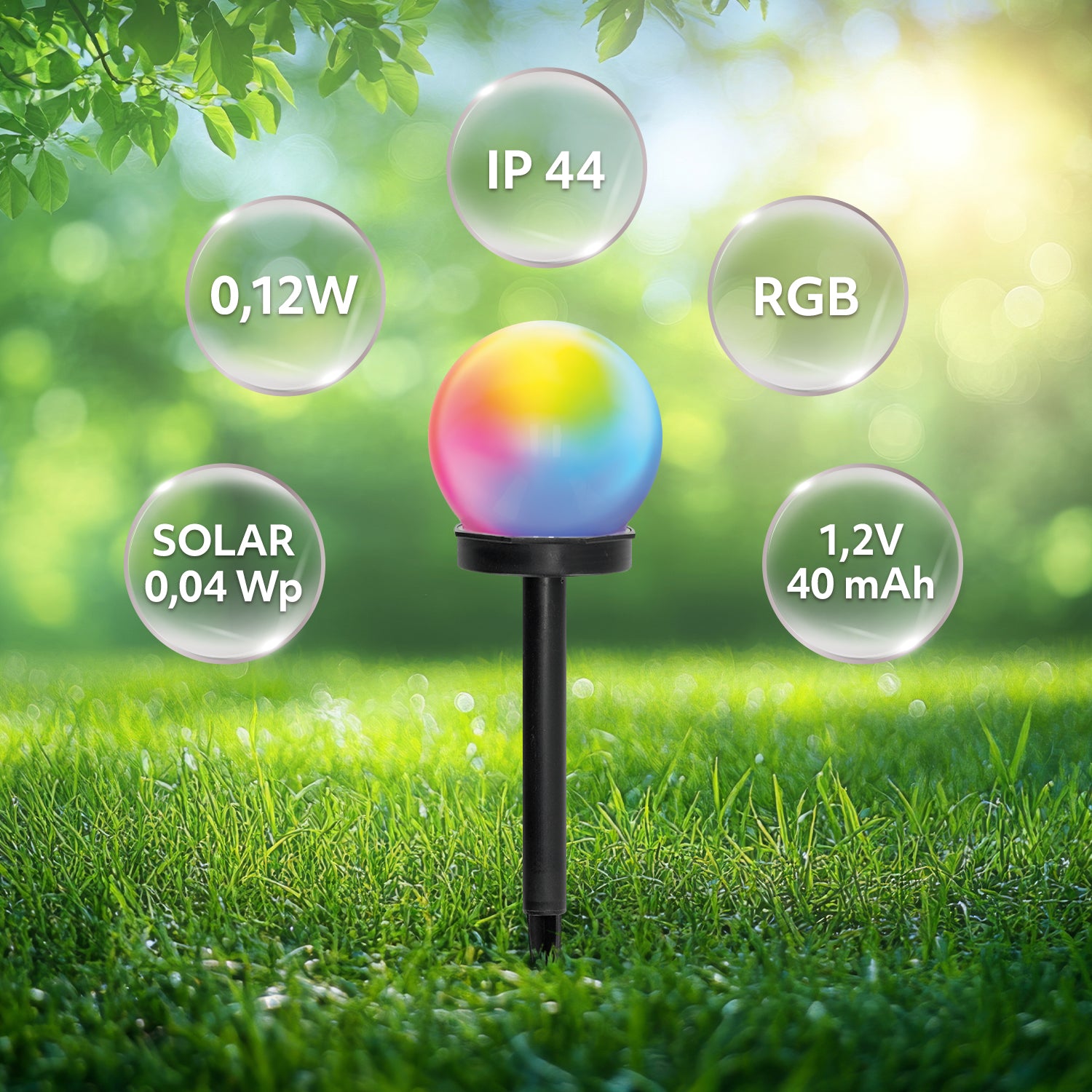 Lampa Solarna Kula LED 0,12W Wbijana RGB Kolorowa Do Ogrodu Zestaw 6 SZTUK