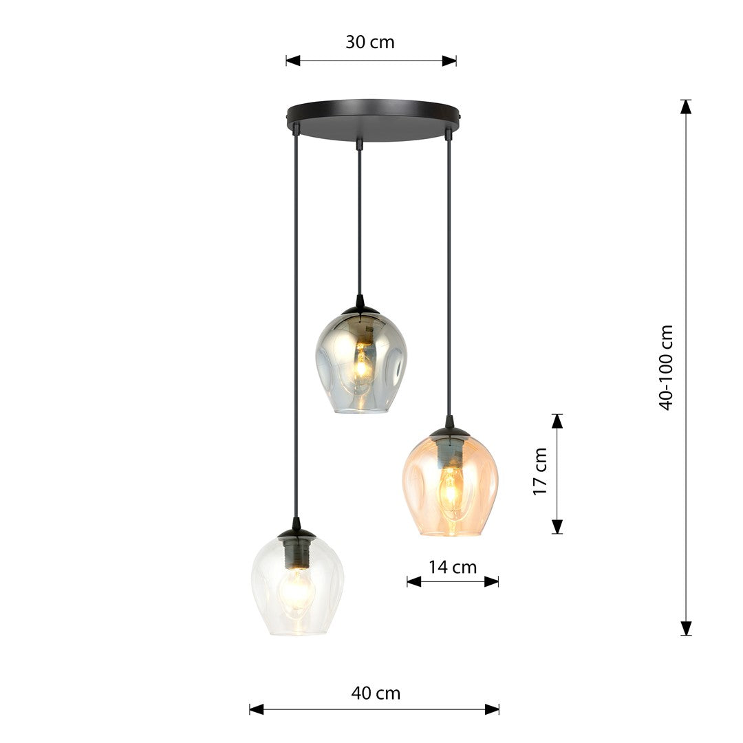 Lampa wisząca ISTAR 3 BL PREMIUM MIX loft klosze kolor mix