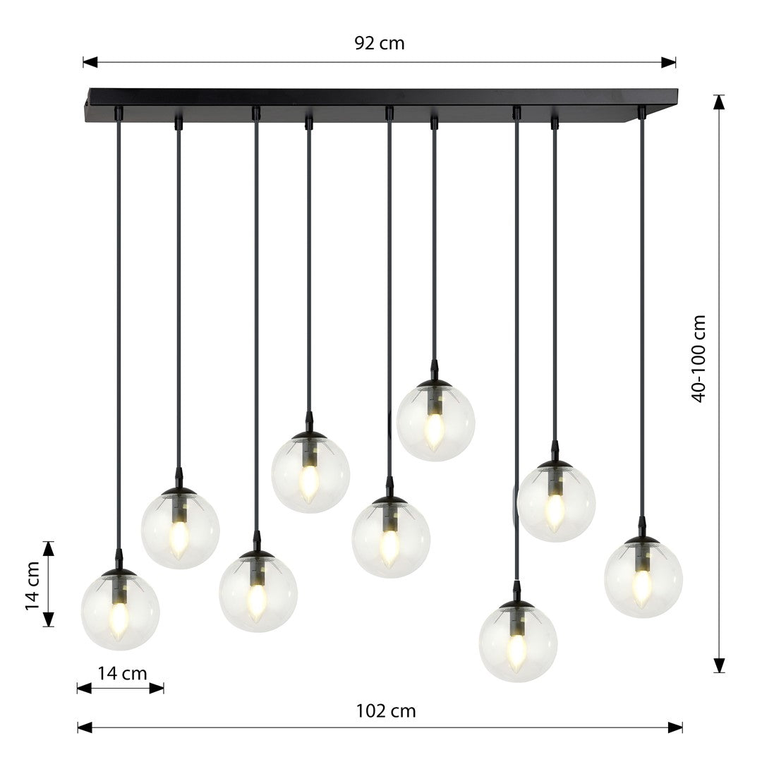 Lampa wisząca COSMO 9 BL TRANSPARENT loft, klosze, czarna