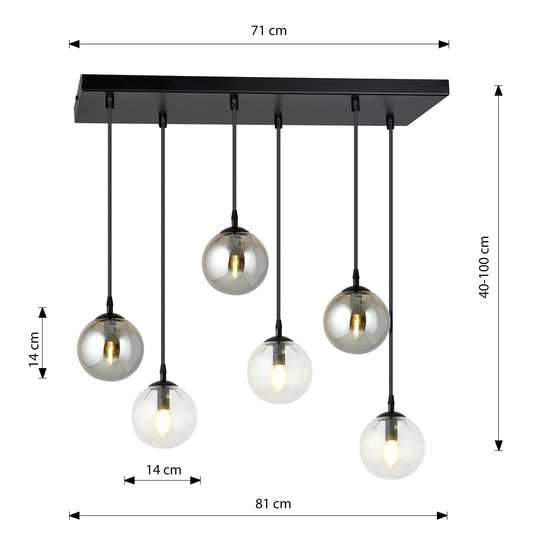 Lampa wisząca COSMO 6 BL MIX2 loft, klosz szklany