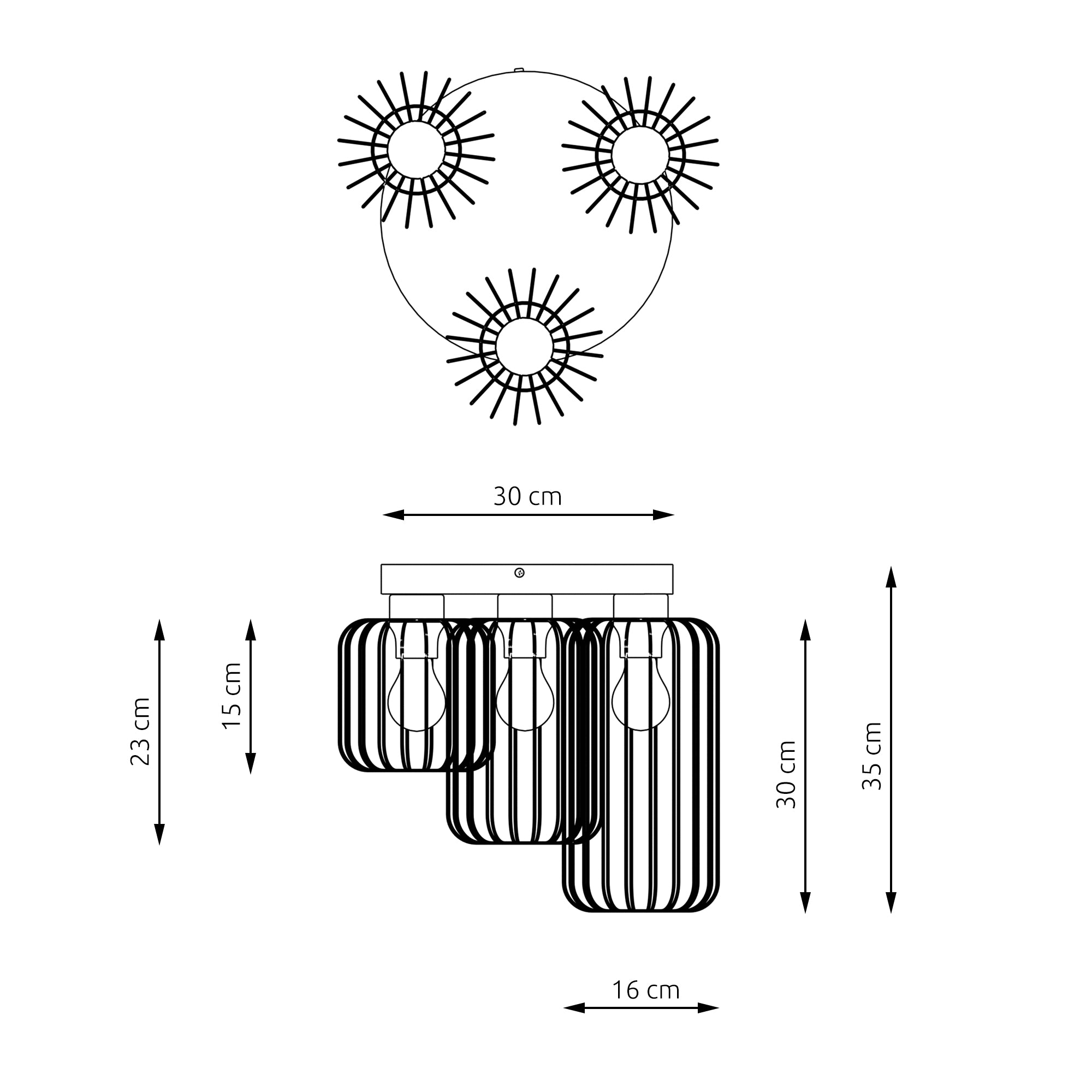 Lampa Sufitowa Loft LIMA Druciane Klosze 3-punktowa E27 Czarno/Złota Plafon