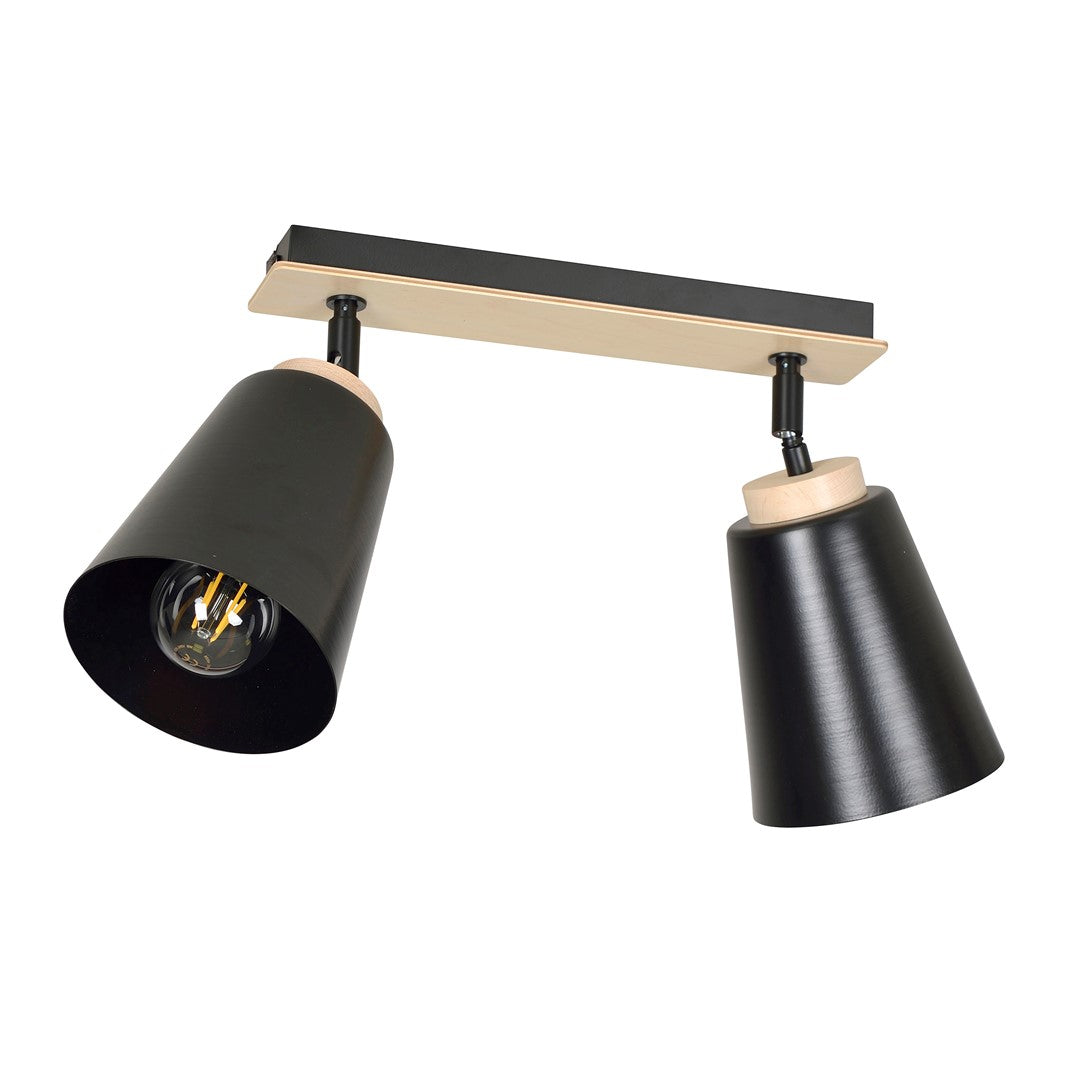 Lampa sufitowa ATLAS 2 BLACK skandynawska, drewno, czarna